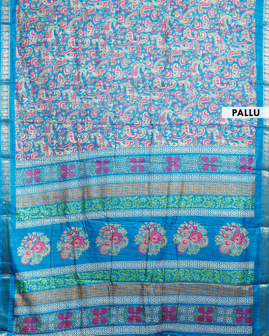 Elegant  Art Silk Saree with Intricate Threadwork and Floral Motifs - Blue
