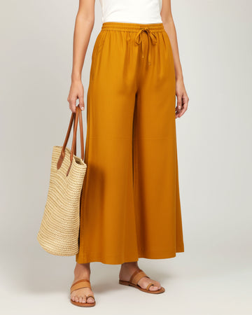 Elegant High-Waist Flared Palazzo Pant - Mustard Yellow