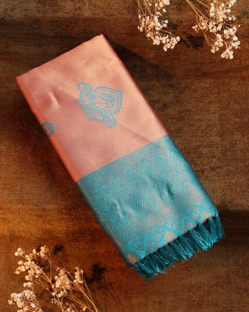 Zari Woven Litchi Silk Saree - Pink