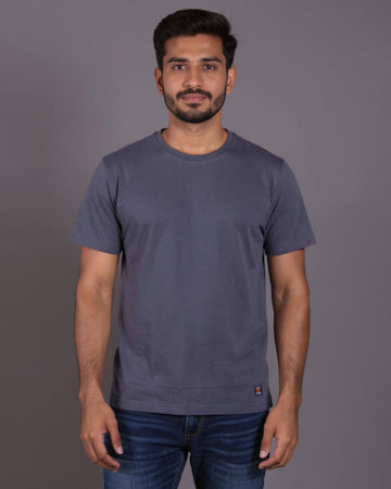 Nativebull Men's Solid Round Neck Half Sleeve Cotton T-Shirt - Grey