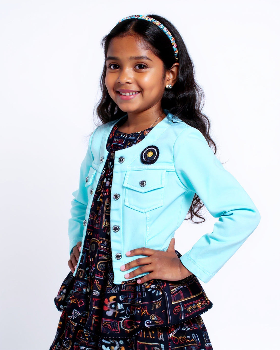 Kids' Tiered Ruffle Dress with Coordinating Jacket and Leggings Set - Black