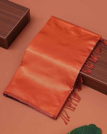 Classic Solid Litchi Silk Saree with Subtle Sheen - Copper
