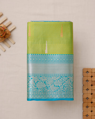 Ethnic Striped Design Soft Silk Saree - Green