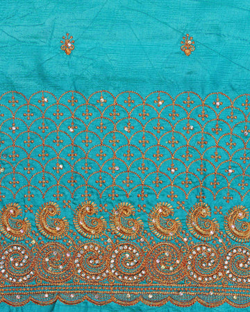 Elegant Embroidered Unstitched Blouse Material with Intricate Zari Work - Green