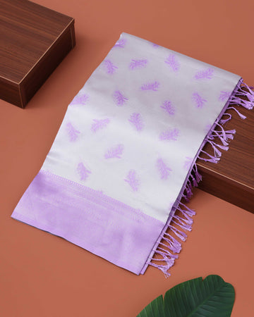 Elegant Floral Motif Litchi Silk Saree - Lavender