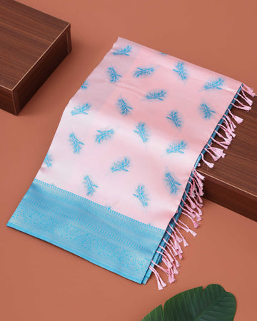 Elegant Floral Motif Litchi Silk Saree - Pink