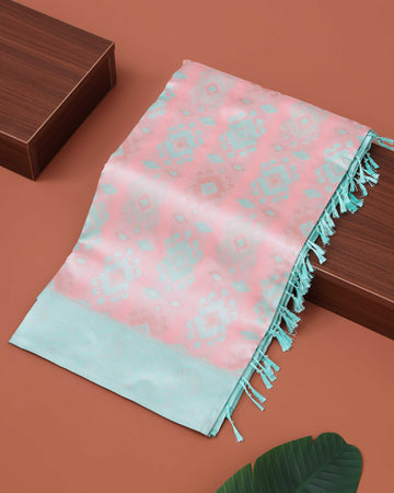 Elegant Jacquard Pattern Litchi Silk Saree - Peach