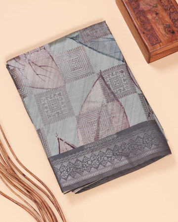 Dola Silk Saree With Woven Border - Grey