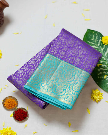 Lavender Colour Kanchipuram Pure Silk Saree