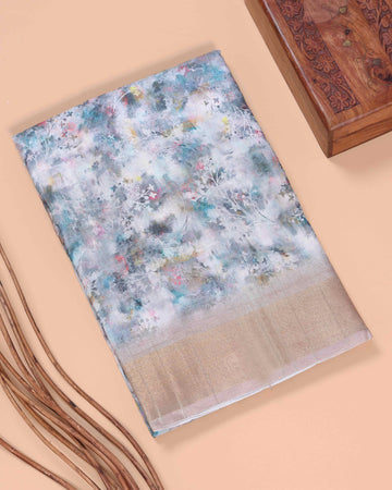 Floral Pattern Dola Silk Saree With Woven Border - Multi