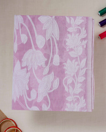 Elegant Floral Woven Bengal Cotton Saree - Pink