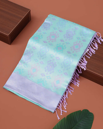 Elegant Jacquard Pattern Litchi Silk Saree - Blue