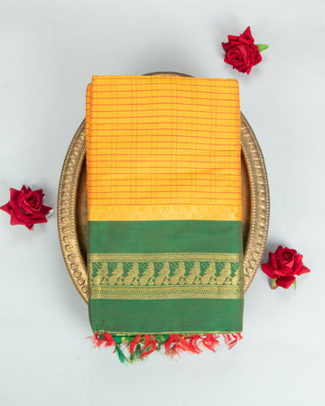 Yellow Kalyani Cotton Saree With Green Border
