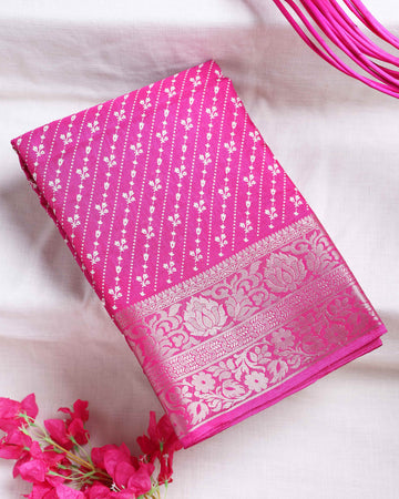 Dola Silk Saree With Contrast Border - Pink