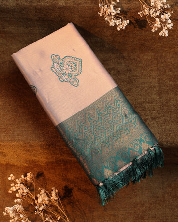 Zari Woven Litchi Silk Saree - Copper