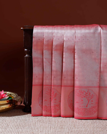 Elegant Litchi Silk Saree with Intricate Zari Woven Border and Paisley Motifs - Pink