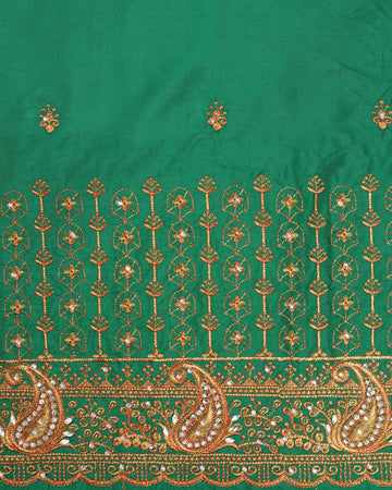 Elegant Embroidered Unstitched Blouse Material with Intricate Zari Work - Green