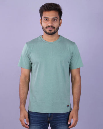 Nativebull Men's Solid Round Neck Half Sleeve Cotton T-Shirt - Green