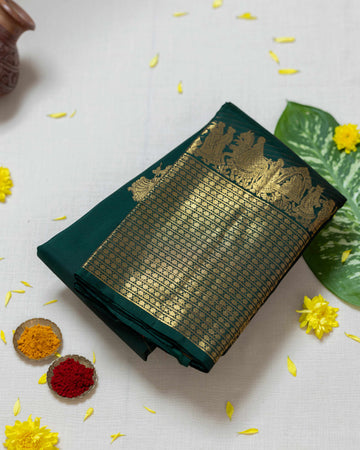 Dark Green Colour Kanchipuram Pure Silk Saree