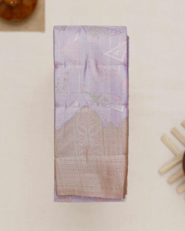 Exquisite Kanchipuram Tissue Saree with Intricate Zari Weave & Traditional Border - Lavender