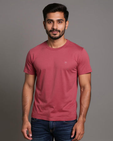 JASE Men's Solid Round Neck Half Sleeve Regular Fit T-Shirt - Pink