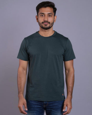 Nativebull Men's Solid Round Neck Half Sleeve Cotton T-Shirt - Green