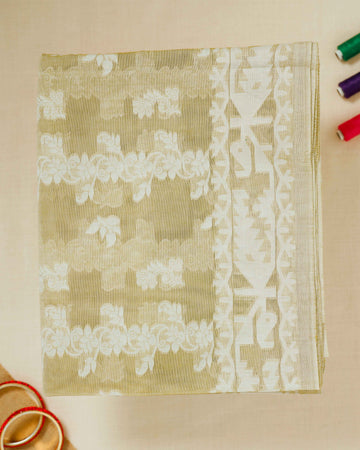 Olive Green Printed Bengal Cotton Saree