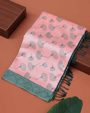 Elegant Floral Motif Litchi Silk Saree - Pink