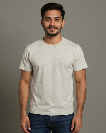 JASE Men's Solid Round Neck Half Sleeve Regular Fit T-Shirt - Beige