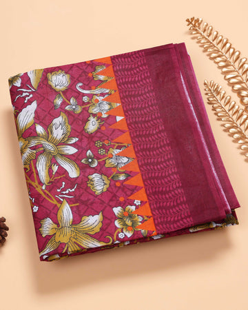 Pink Voile Cotton Saree Without Blouse