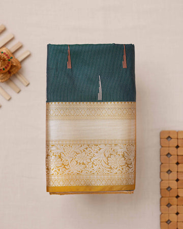 Ethnic Striped Design Soft Silk Saree - Green