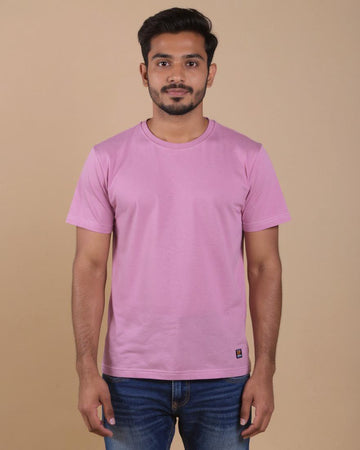 Nativebull Men's Solid Round Neck Half Sleeve Cotton T-Shirt - Pink