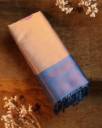 Zari Woven Litchi Silk Saree - Copper
