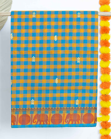 Checked Venkatagiri Cotton Saree with Zari Butta - Multi