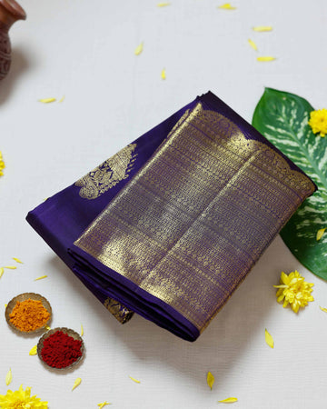 Exquisite Handloom Kanchipuram Pure Silk Saree with Intricate Zari Weave - Purple