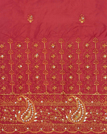 Elegant Embroidered Unstitched Blouse Material with Intricate Zari Work - Red