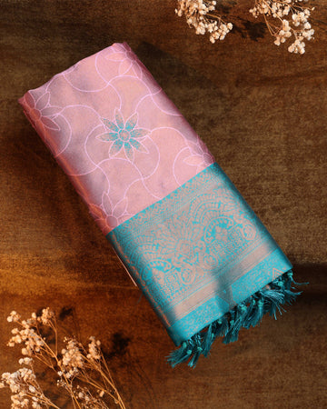 Zari Woven Litchi Silk Saree - Pink