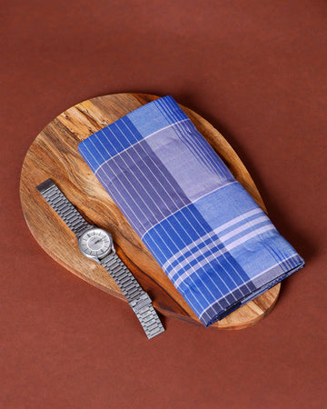 JKT Brand Men's Premium Cotton Strypes Lungi Stitched - Blue