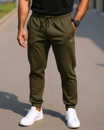 Men’s Jogger-Style Track Pant with Ribbed Cuffs and Adjustable Drawstring - Green
