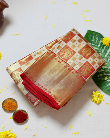 Exquisite Kanchipuram Pure Silk Saree with Traditional Zari Weave and Intricate Border - Off White