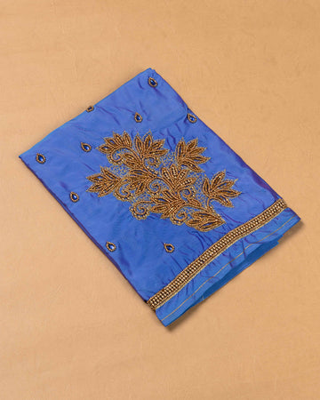 Embroidered Unstitched Blouse Material with Aari Work - Blue