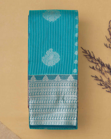 Exquisite Silk Cotton Saree With Striped Design - Blue