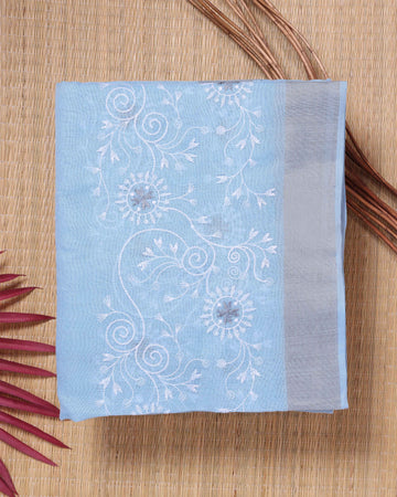 Blue Color Linen Cotton Saree