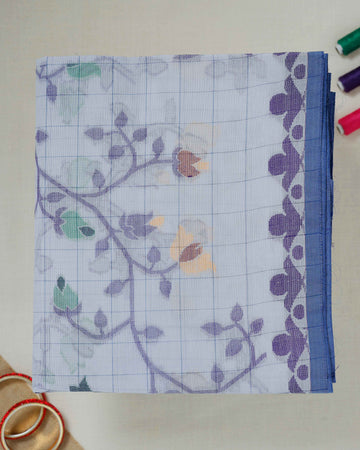 Grey Checked Design Bengal Cotton Saree