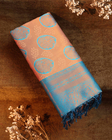 Zari Woven Litchi Silk Saree - Copper