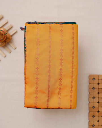 Ethnic Striped Design Soft Silk Saree - Yellow