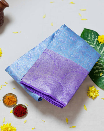 Kanchipuram Pure Silk Saree with Intricate Zari Weave & Traditional Motifs - Blue