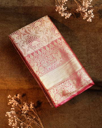 Ethnic Thread Design Litchi Silk Saree - Red