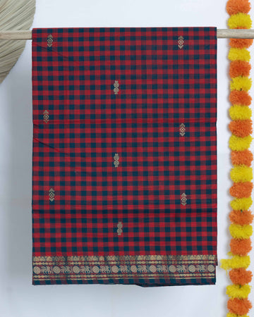 Checked Venkatagiri Cotton Saree with Zari Butta - Multi
