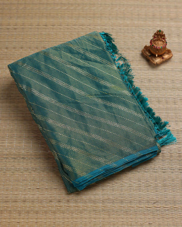 Elegant Striped Fancy Saree with Textured Finish and Fringed Pallu - Green